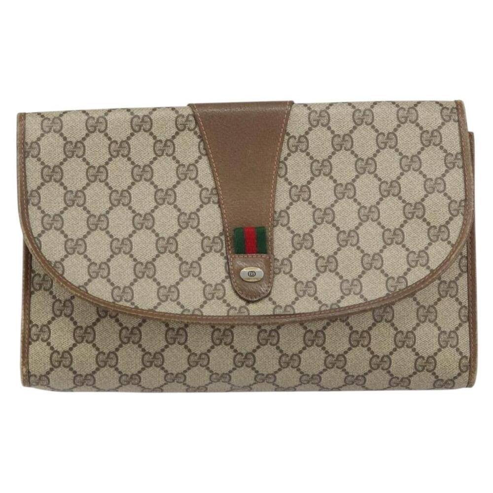 GUCCI GG Supreme Web Sherry Line Clutch Bag PVC Beige Gold 89 01 031 Auth 156430 - Picture 13 of 16